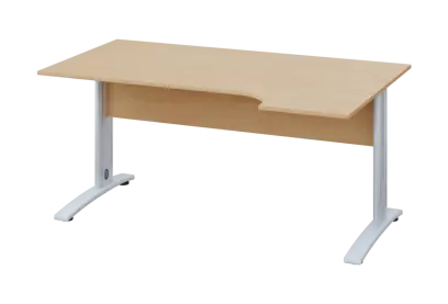 ERK 28 - 164 stůl kancelářský, rohový, pravý, kovová podnož bílá, deska 25 mm, široký 1600 mm, bříza irská